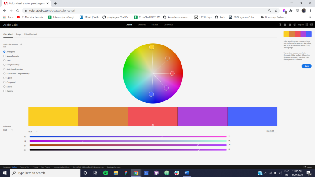 Figure 1 Analogous Color Scheme using Adobe Color CC