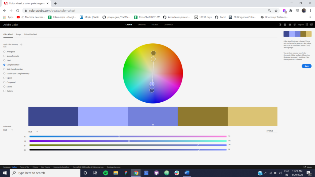 Figure 3 Complementary Color Scheme using Adobe Color CC